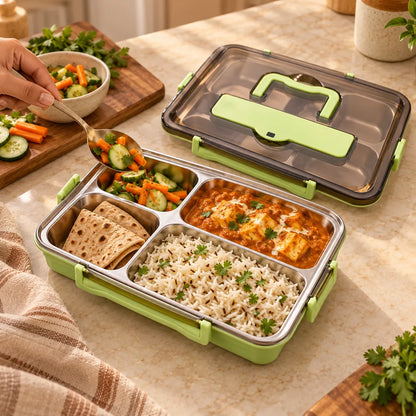 Compartment Stainless Steel Lunch Box (4 Compartments & Bowl & Cutlery) — view 2