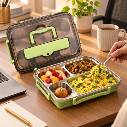 Compartment Stainless Steel Lunch Box (4 Compartments & Bowl & Cutlery) — view 4
