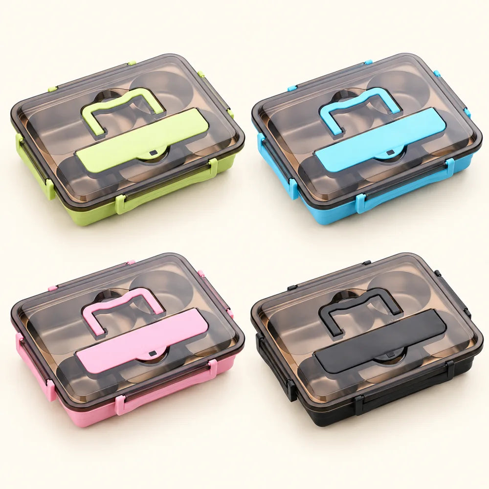 Compartment Stainless Steel Lunch Box (4 Compartments & Bowl & Cutlery) — view 5