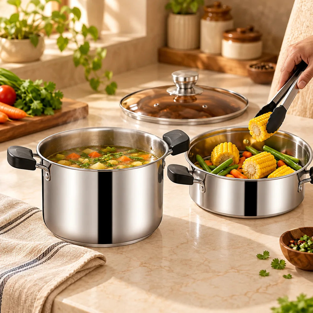 Steel Soup Pot with Steamer (20 cm) — view 3