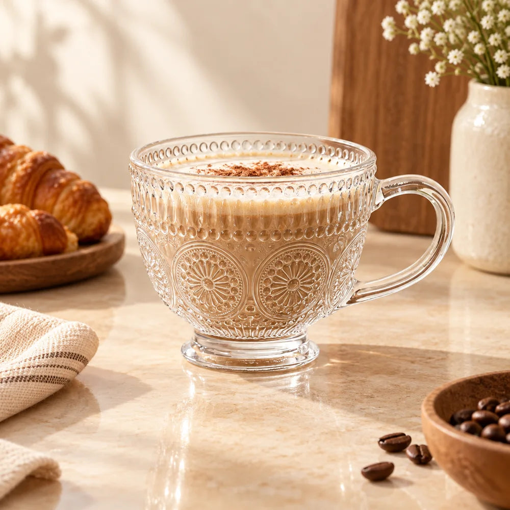Sunflower Embossed Glass Mug (400 ml & Gold Rim) — view 1