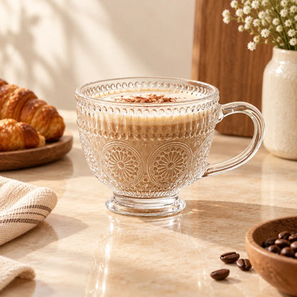 Sunflower Embossed Glass Mug (400 ml & Gold Rim) — view 1