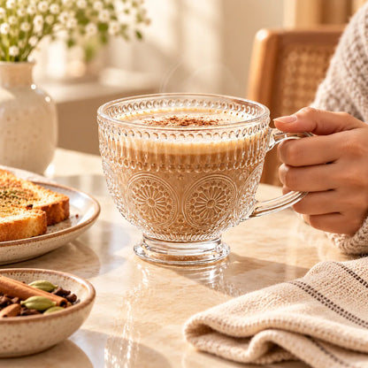 Sunflower Embossed Glass Mug (400 ml & Gold Rim) — view 2