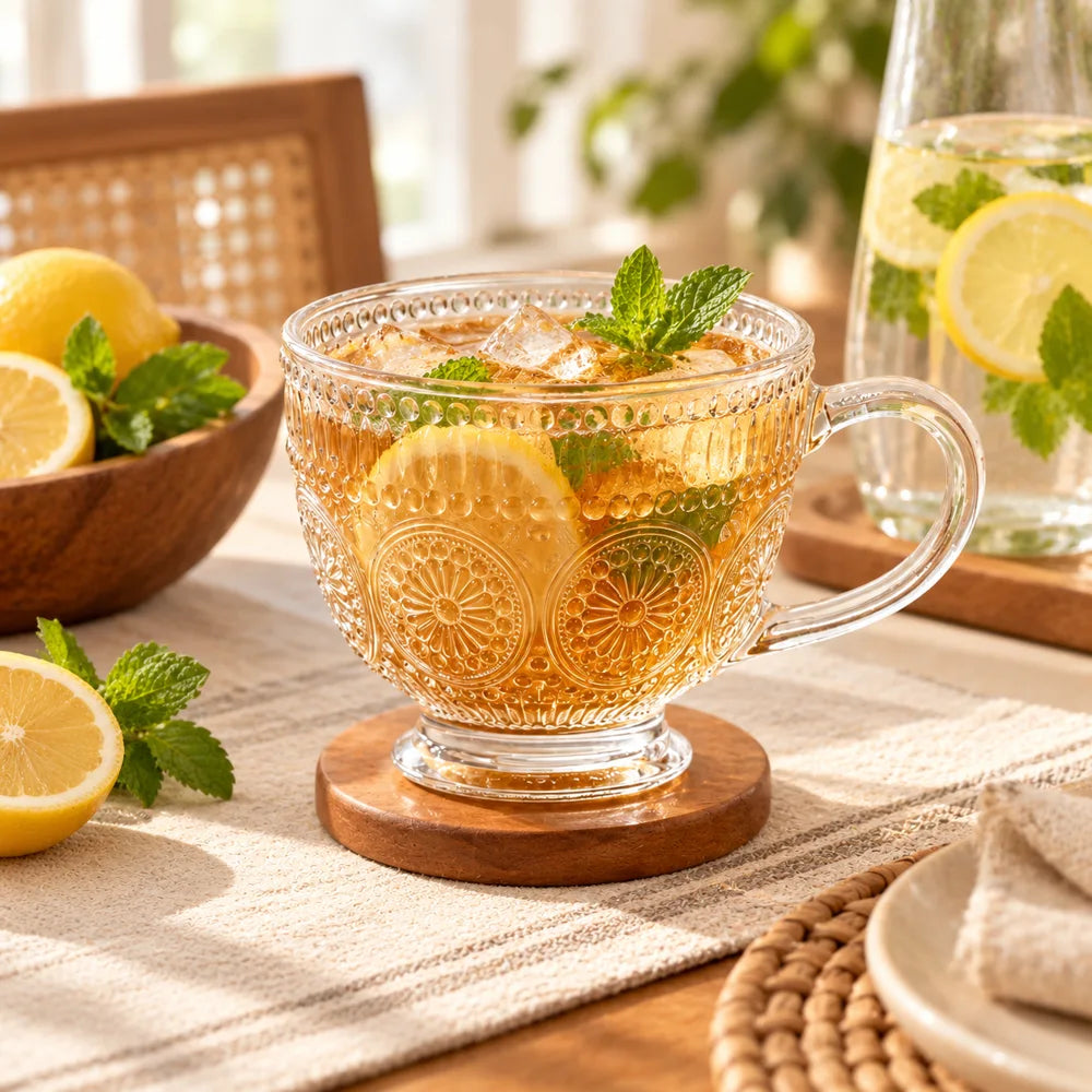 Sunflower Embossed Glass Mug (400 ml & Gold Rim) — view 3