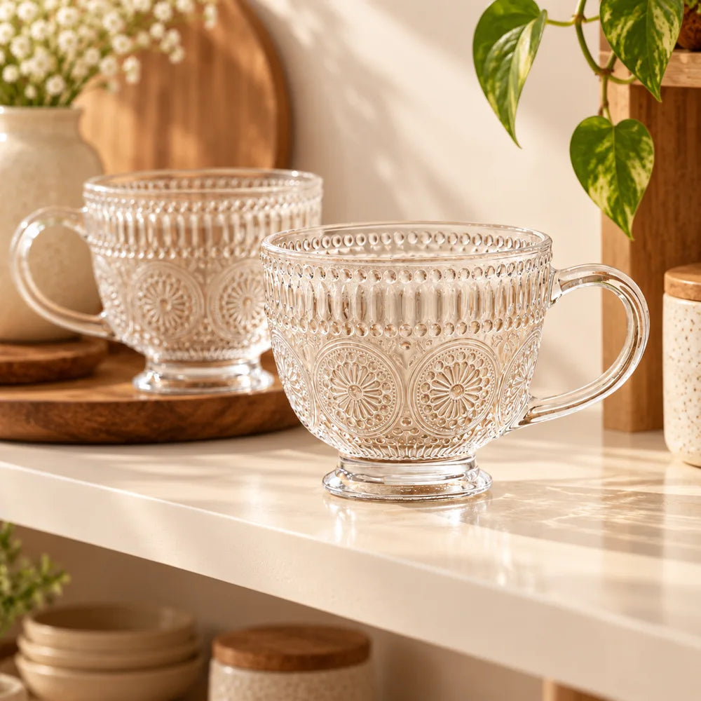 Sunflower Embossed Glass Mug (400 ml & Gold Rim) — view 5