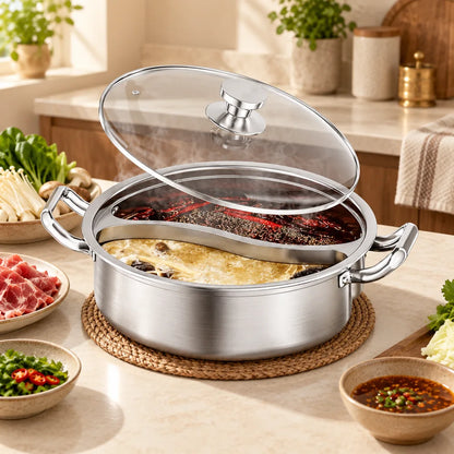 Lidded Divided Steel Hot Pot (32 cm & Lid) — view 1