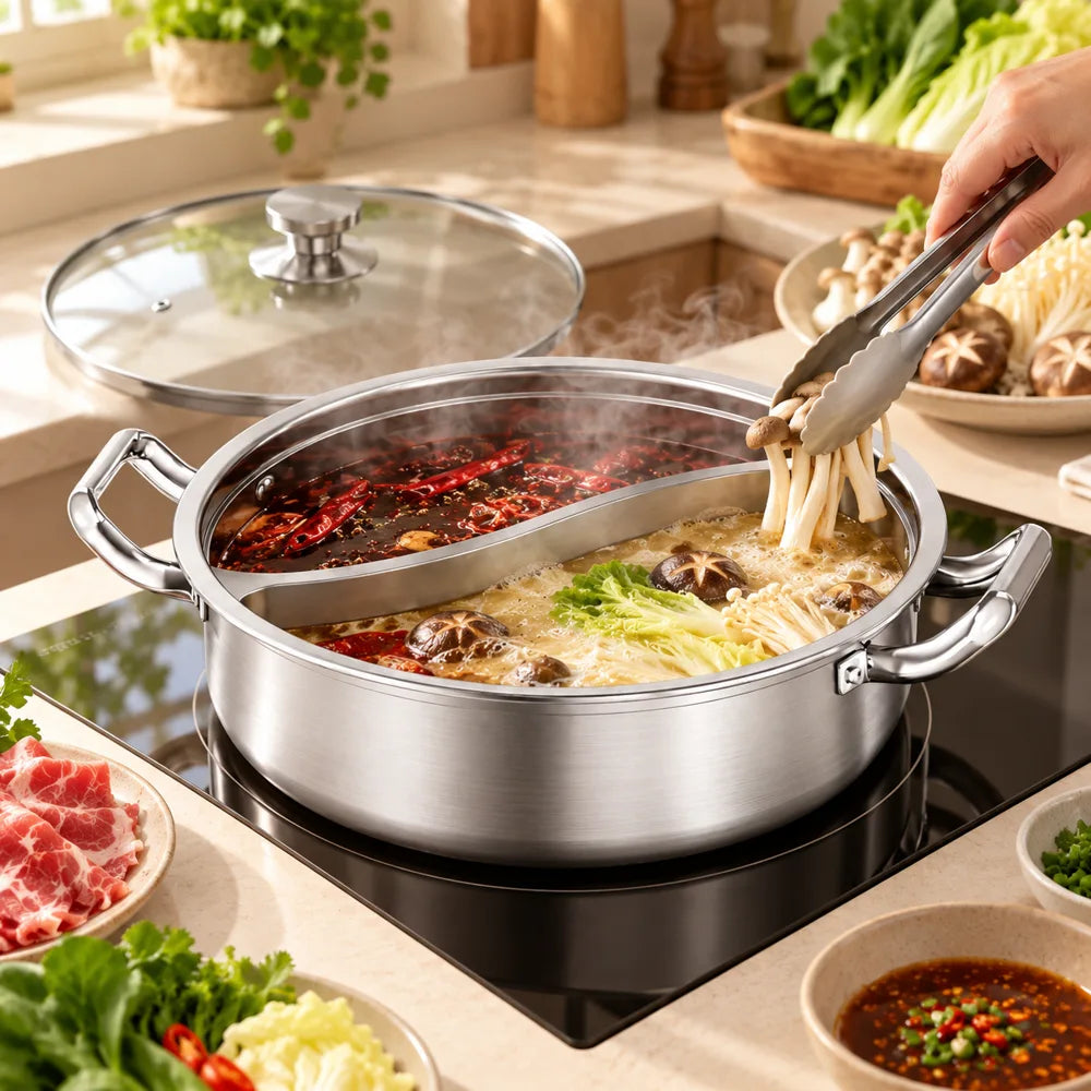 Lidded Divided Steel Hot Pot (32 cm & Lid) — view 2