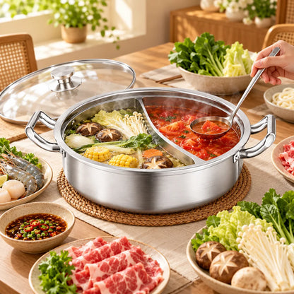 Lidded Divided Steel Hot Pot (32 cm & Lid) — view 3