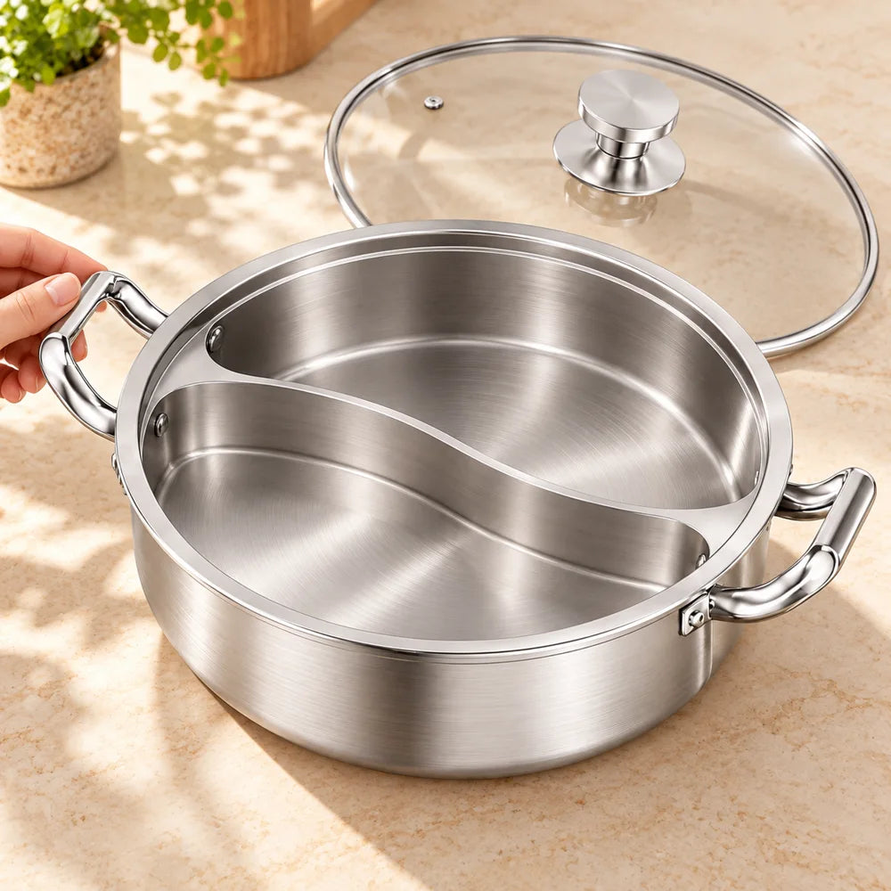 Lidded Divided Steel Hot Pot (32 cm & Lid) — view 4