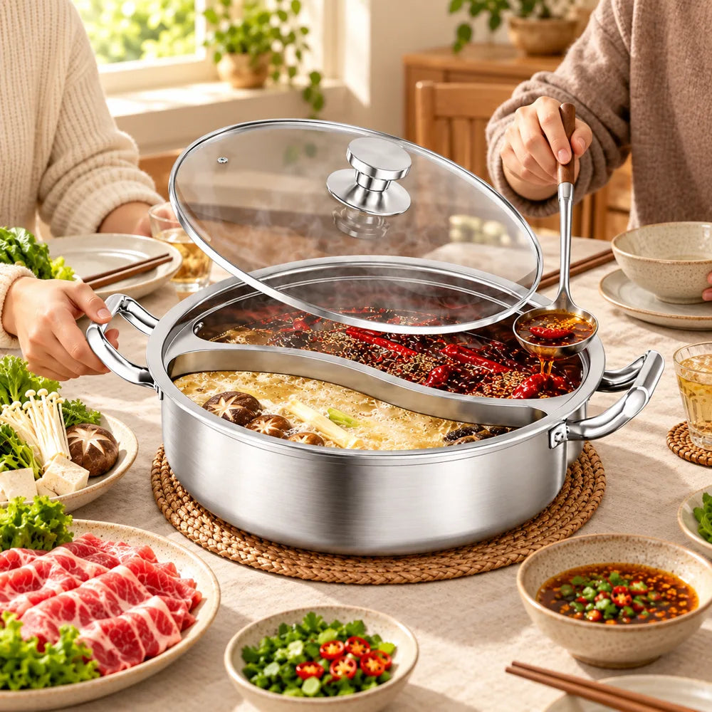 Lidded Divided Steel Hot Pot (32 cm & Lid) — view 5