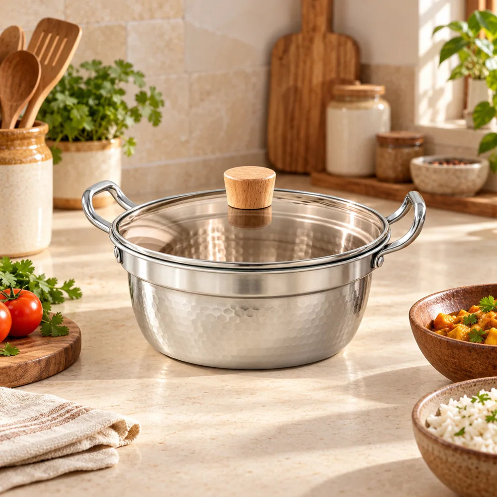 Lidded Steel Sukiyaki Pot (20 cm & Lid) — view 1