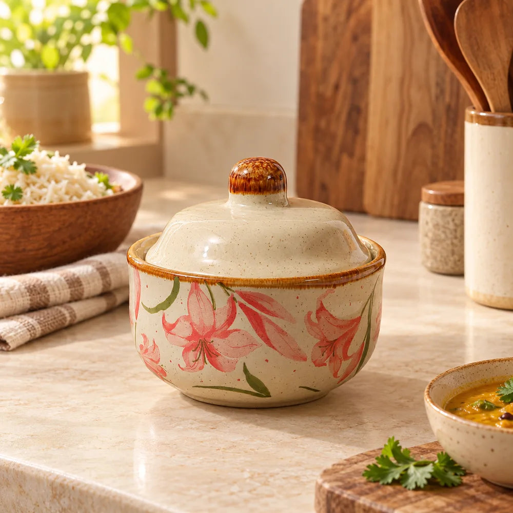 Crimson Lily Lidded Ceramic Bowl (400 ml) — view 1