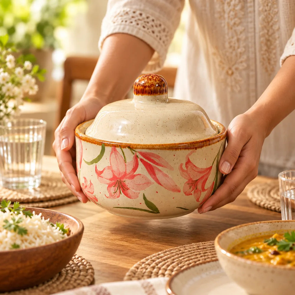 Crimson Lily Lidded Ceramic Bowl (400 ml) — view 5