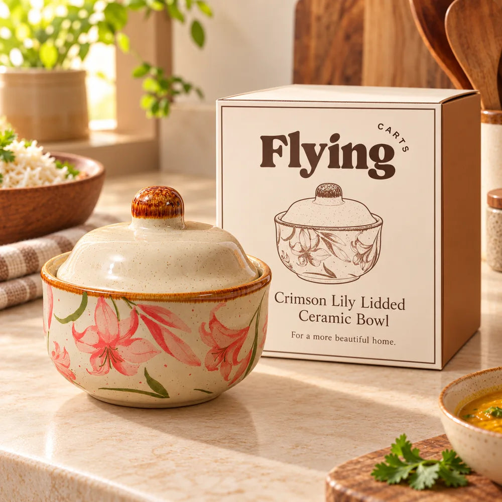 Crimson Lily Lidded Ceramic Bowl (400 ml) — view 6