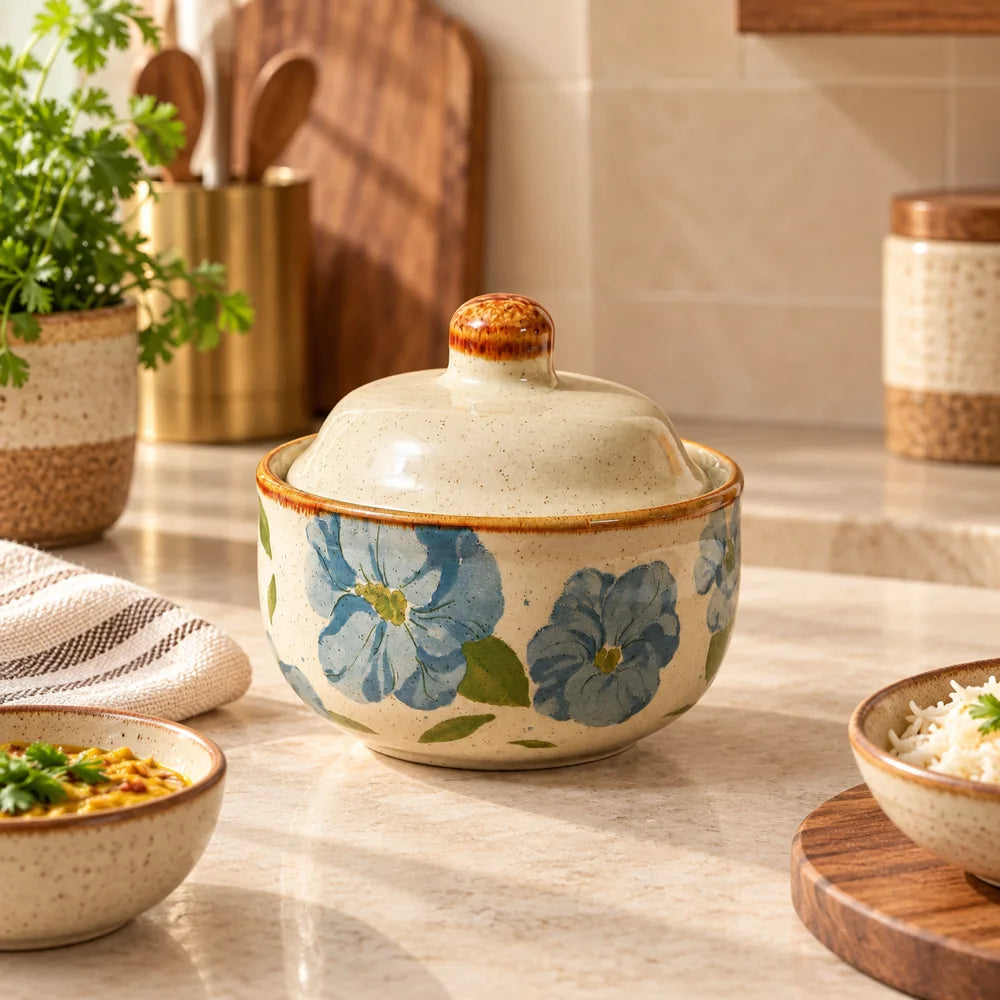 Ink Peony Lidded Ceramic Bowl (400 ml) — view 1