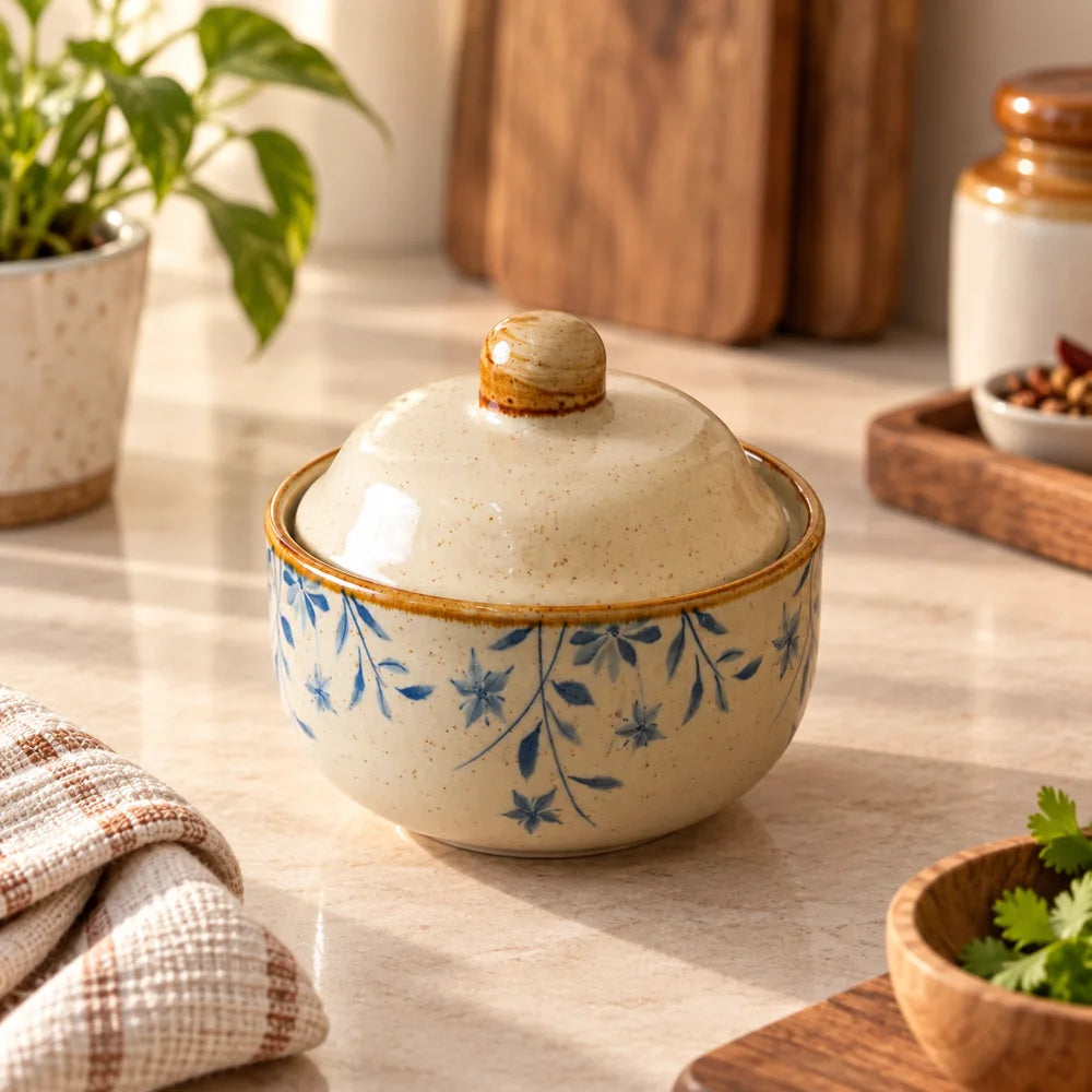 Qingshu Botanical Lidded Ceramic Bowl (400 ml) — view 1