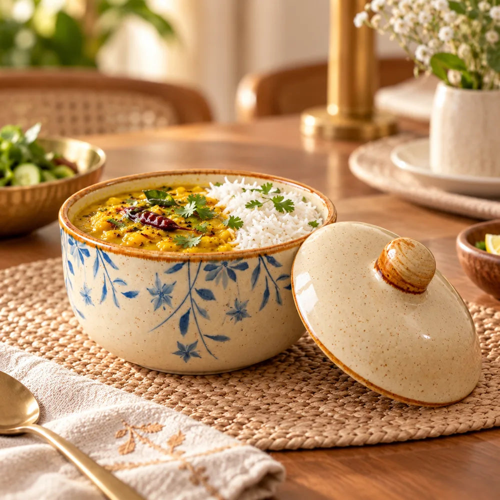 Qingshu Botanical Lidded Ceramic Bowl (400 ml) — view 3