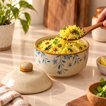 Qingshu Botanical Lidded Ceramic Bowl (400 ml) — view 4