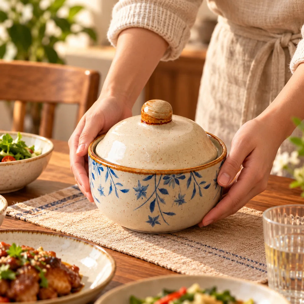 Qingshu Botanical Lidded Ceramic Bowl (400 ml) — view 5