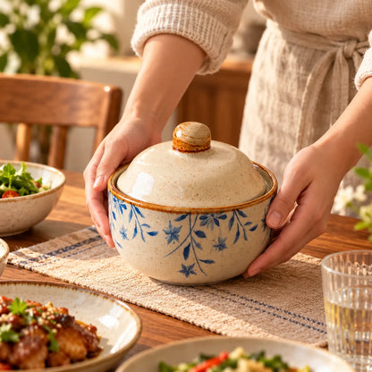 Qingshu Botanical Lidded Ceramic Bowl (400 ml) — view 5