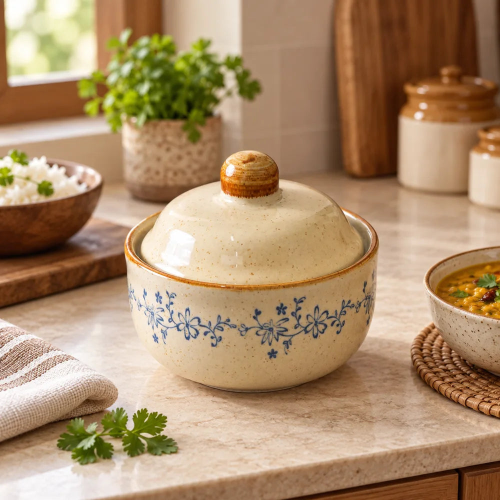 Qingman Vine Lidded Ceramic Bowl (400 ml) — view 1