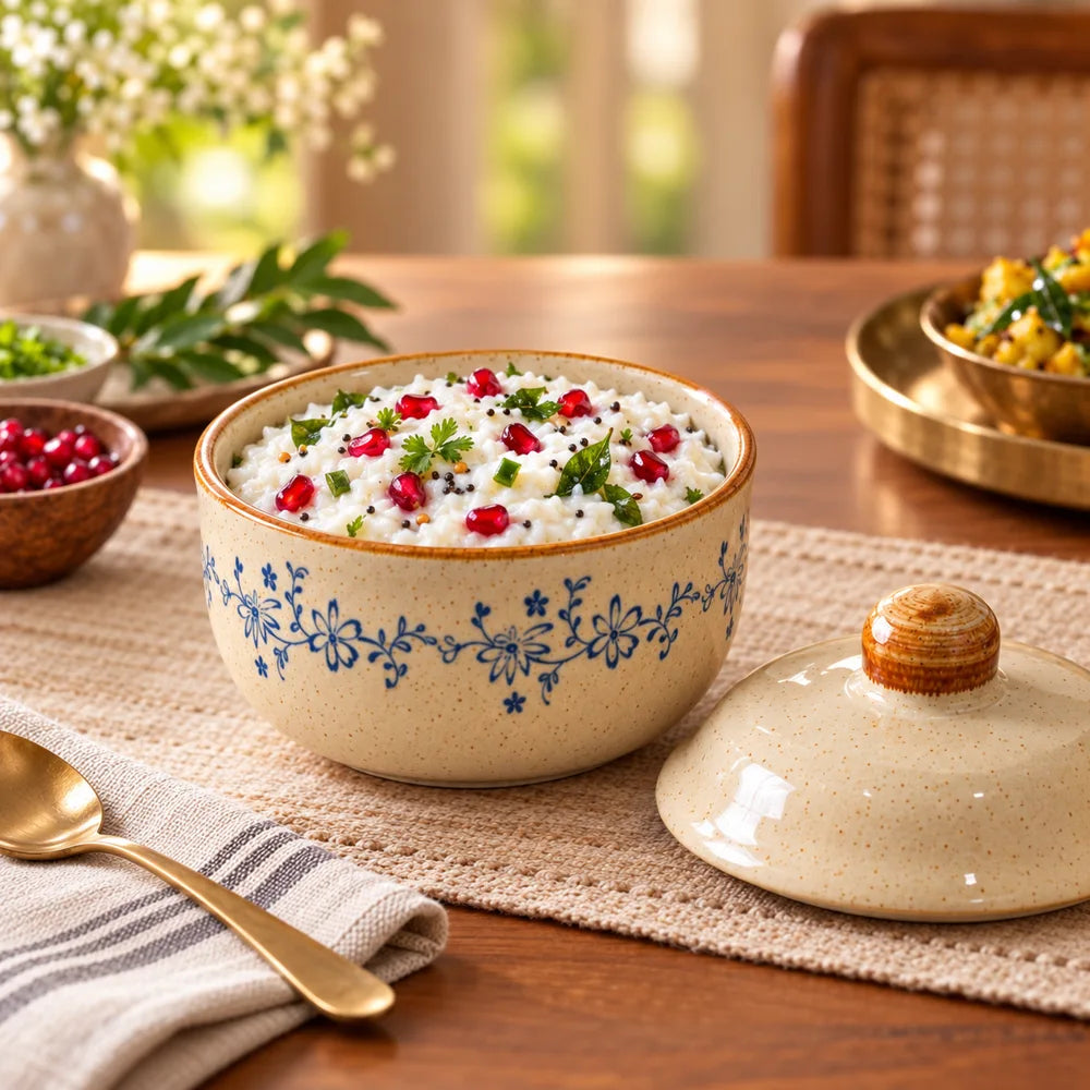 Qingman Vine Lidded Ceramic Bowl (400 ml) — view 3