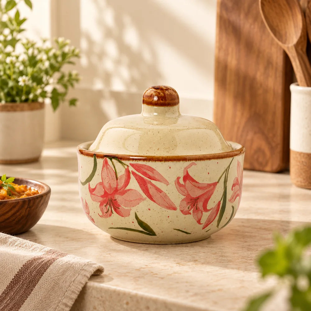 Pink Blossom Lidded Ceramic Bowl (4.5 Inch) — view 1
