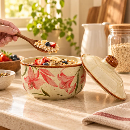 Pink Blossom Lidded Ceramic Bowl (4.5 Inch) — view 3