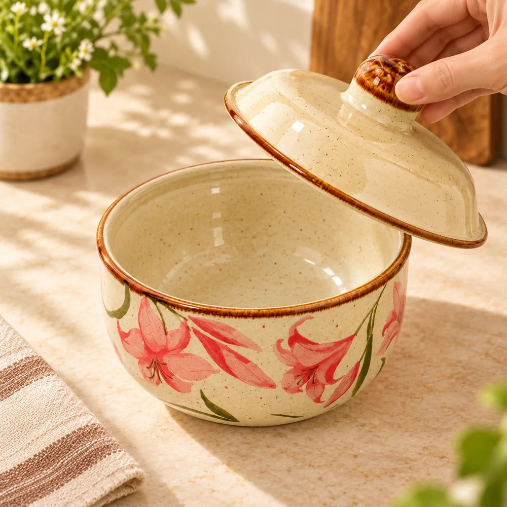 Pink Blossom Lidded Ceramic Bowl (4.5 Inch) — view 4