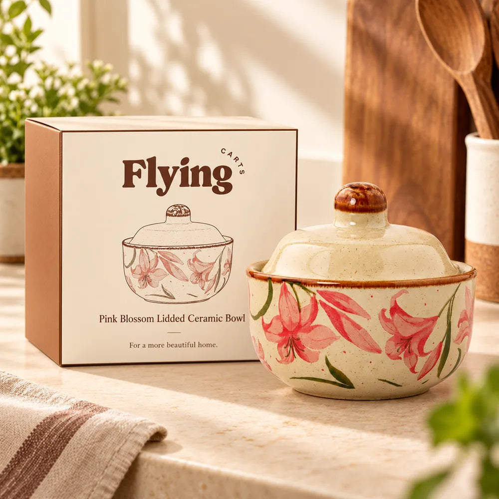 Pink Blossom Lidded Ceramic Bowl (4.5 Inch) — view 6