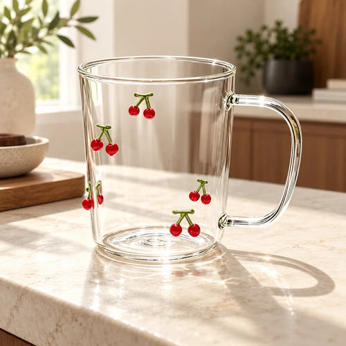 Raised Cherry Glass Mug (350 ml) — view 1