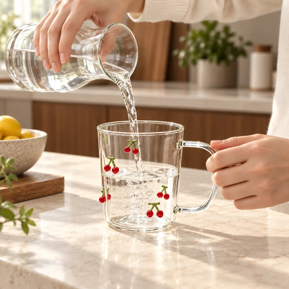Raised Cherry Glass Mug (350 ml) — view 2