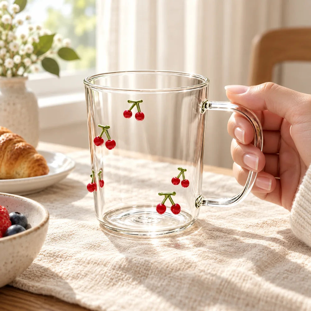Raised Cherry Glass Mug (350 ml) — view 5