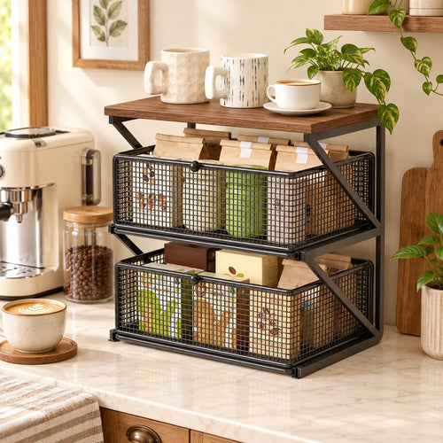 Coffee Station Drawer Stand Double Shelf — view 1