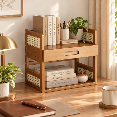 Vintage Book Organiser with Drawer (2 Tiers & 40 cm) — view 1