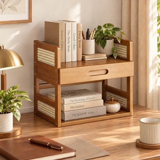 Vintage Book Organiser with Drawer (2 Tiers & 40 cm) — view 1