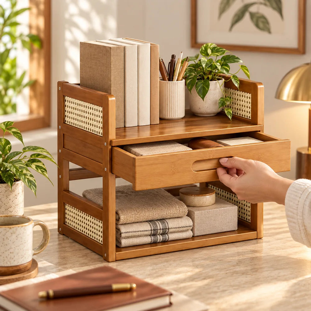 Vintage Book Organiser with Drawer (2 Tiers & 40 cm) — view 2
