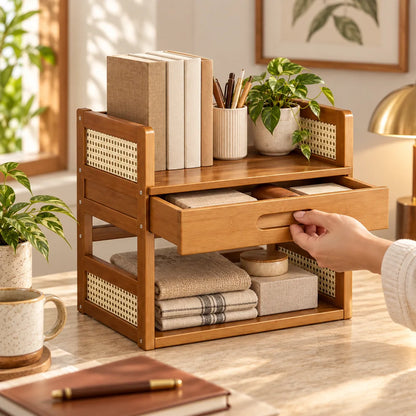 Vintage Book Organiser with Drawer (2 Tiers & 40 cm) — view 2