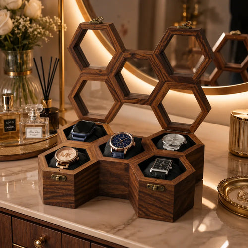 Wooden Hexagon Watch Box — view 1