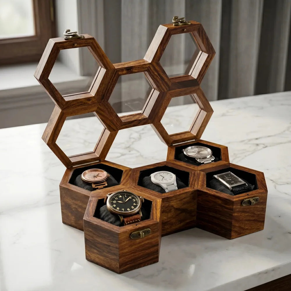 Wooden Hexagon Watch Box — view 5