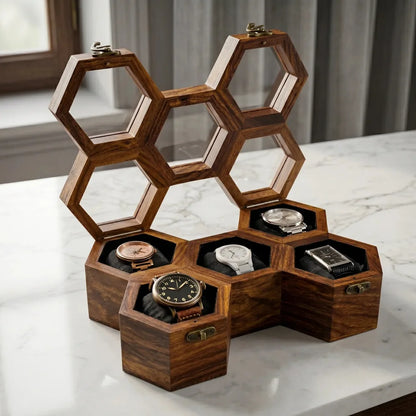 Wooden Hexagon Watch Box — view 5
