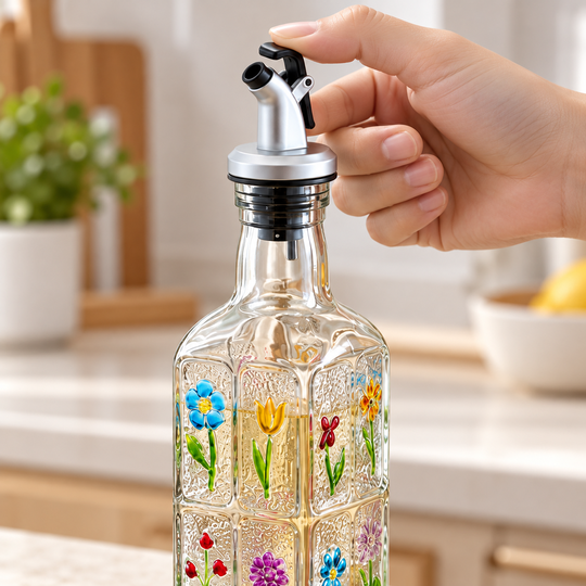 Floral Glass Oil Dispenser lever spout detail