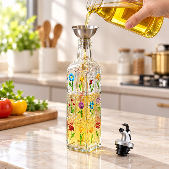 Floral Glass Oil Dispenser refill view