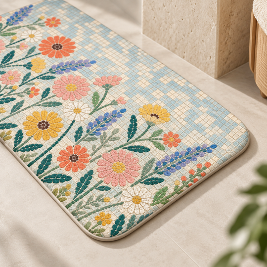 Floral Mosaic Floor Mat texture detail