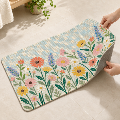 Floral Mosaic Floor Mat flexible design