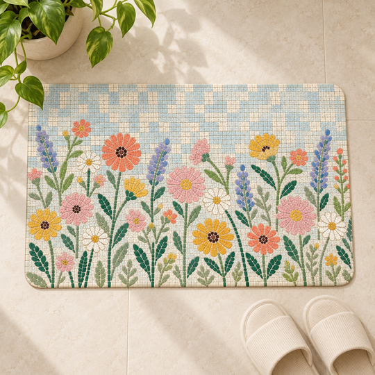 Floral Mosaic Floor Mat overhead view