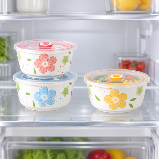 Flower Print Food Bowls — 03 fridge storage