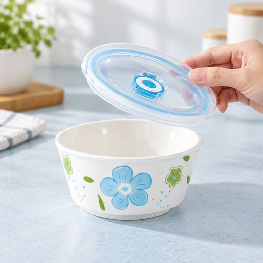 Flower Print Food Bowls — 05 lid detail
