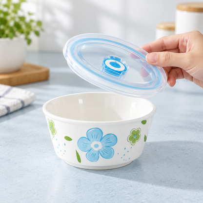 Flower Print Food Bowls — 05 lid detail