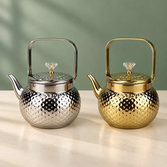 Hammered design Brewing Kettle in silver and gold finishes